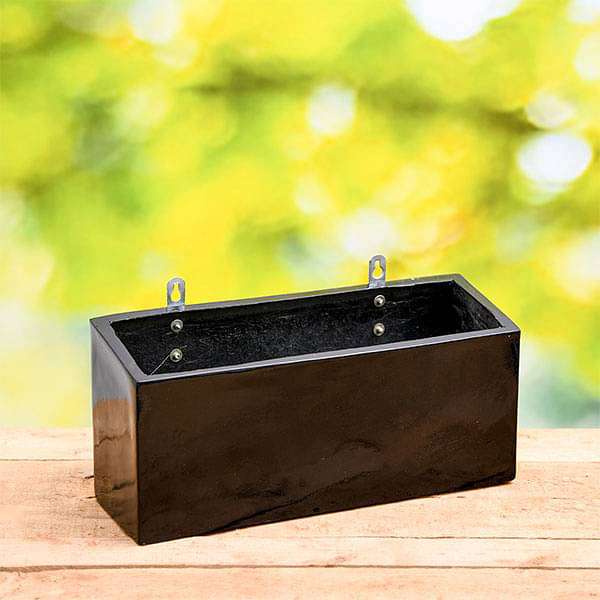 15 inch (38 cm) Wall Mounted Rectangle Fiberglass Planter (Black)
