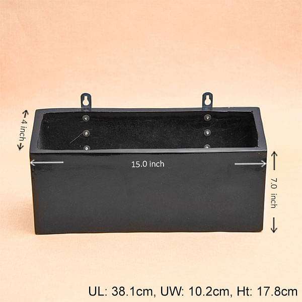 15 inch (38 cm) Wall Mounted Rectangle Fiberglass Planter (Black)